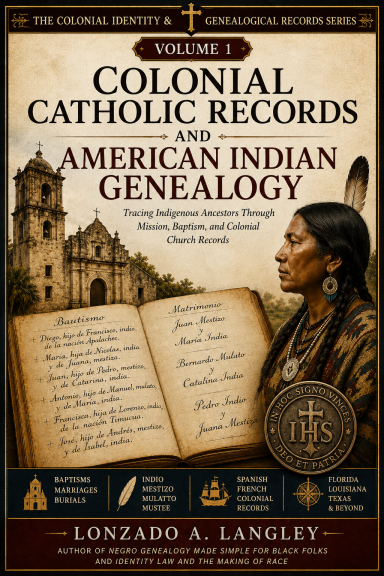 Catholic Records Cover of "Colonial Catholic Records and American Indian Genealogy" by Lonzado A. Langley.
