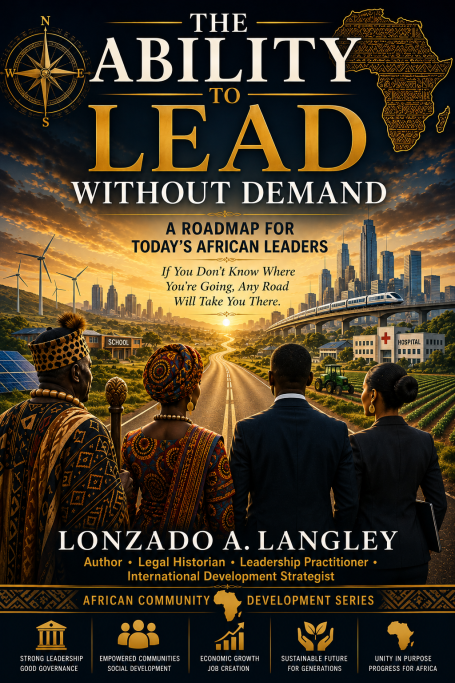 Book cover titled "The Ability to Lead Without Demand," featuring silhouettes and an urban skyline.