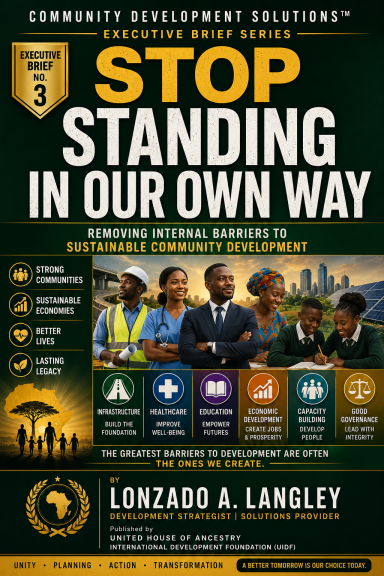 Promotional graphic for a community development event featuring diverse individuals and key topics.