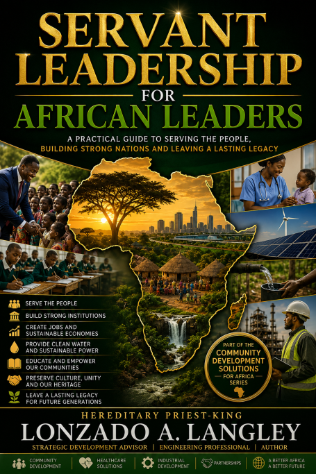 Book cover for "Servant Leadership for African Leaders" by Lonzado A. Langley, featuring a map of Africa.