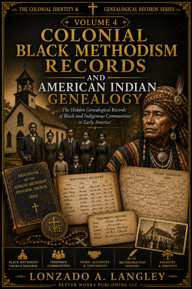 Blaack Methodism Cover of "Colonial Black Methodism Records and American Indian Genealogy" by Lonzado A. Langley.