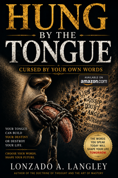 Hung By The Tongue Book cover featuring a close-up of a man's mouth with a large tongue and the title "Hung By The Tongue." By Lonzado A. Langley