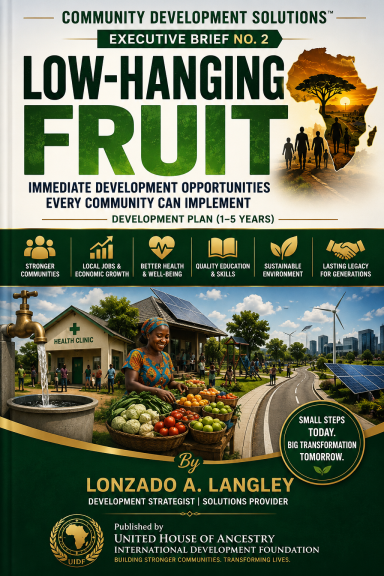 Book cover for "Low-Hanging Fruit" by Lonzado A. Langley, focusing on community development.