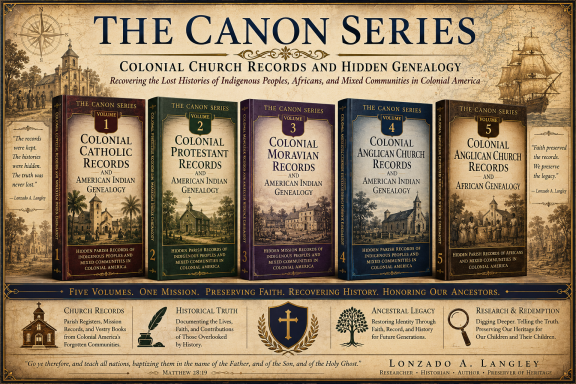 Church Collections The Canon Series book covers featuring ornate designs and titles related to church records. By Lonzado A. Langley